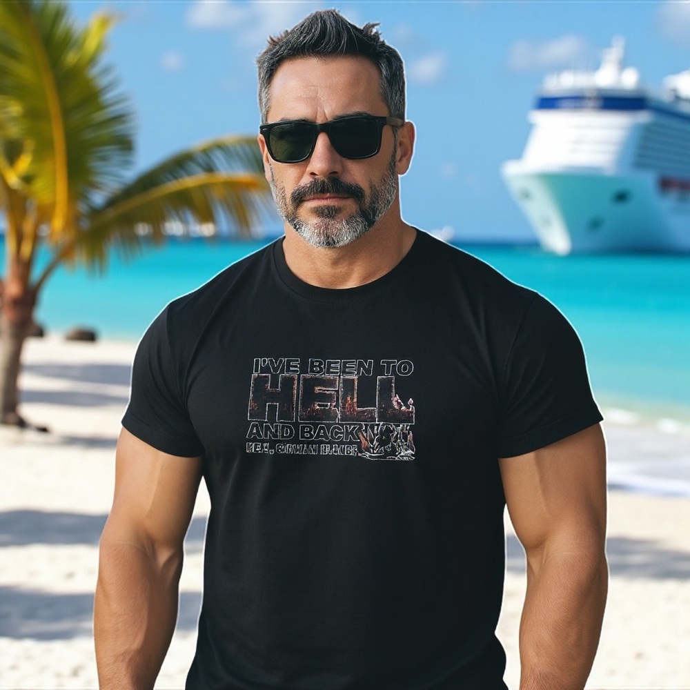 90s HELL Cayman Islands Vacay devil with Flames tshirt Cruise Ship